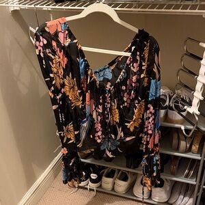 Free People Black Floral Blouse